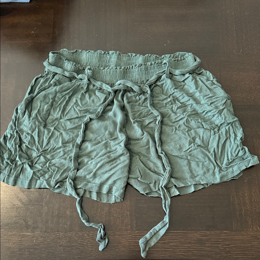 City Chic Relaxed Drawstring High-Waist Shorts - Teal Green